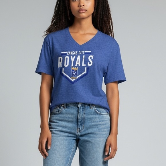 MLB Kansas City Royals Women's Size L V-Neck Short Sleeve T-Shirt - Picture 1 of 8